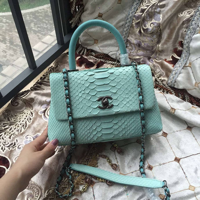 2016 Chanel Classic Top Tote Bag Original Snake Leather A95169 Mint Green