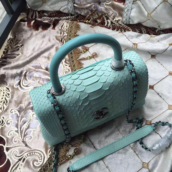 2016 Chanel Classic Top Tote Bag Original Snake Leather A95169 Mint Green