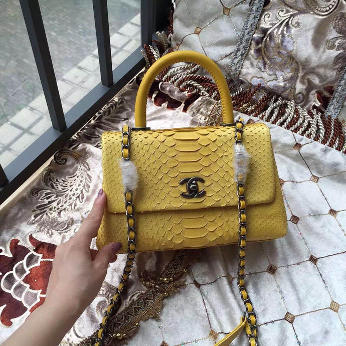 2016 Chanel Classic Top Tote Bag Original Snake Leather A95169 Yellow