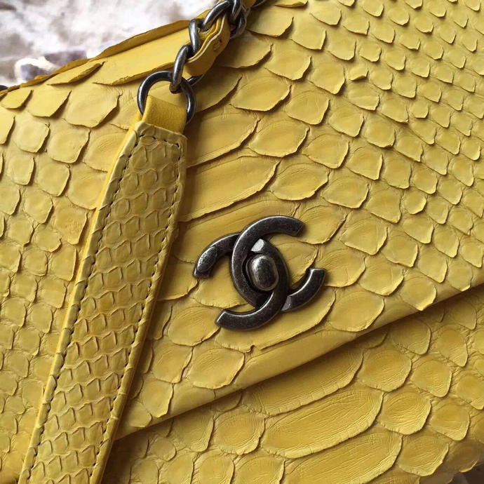 2016 Chanel Classic Top Tote Bag Original Snake Leather A95169 Yellow