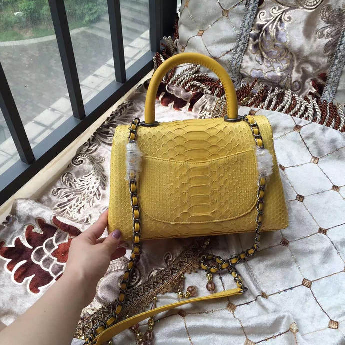 2016 Chanel Classic Top Tote Bag Original Snake Leather A95169 Yellow