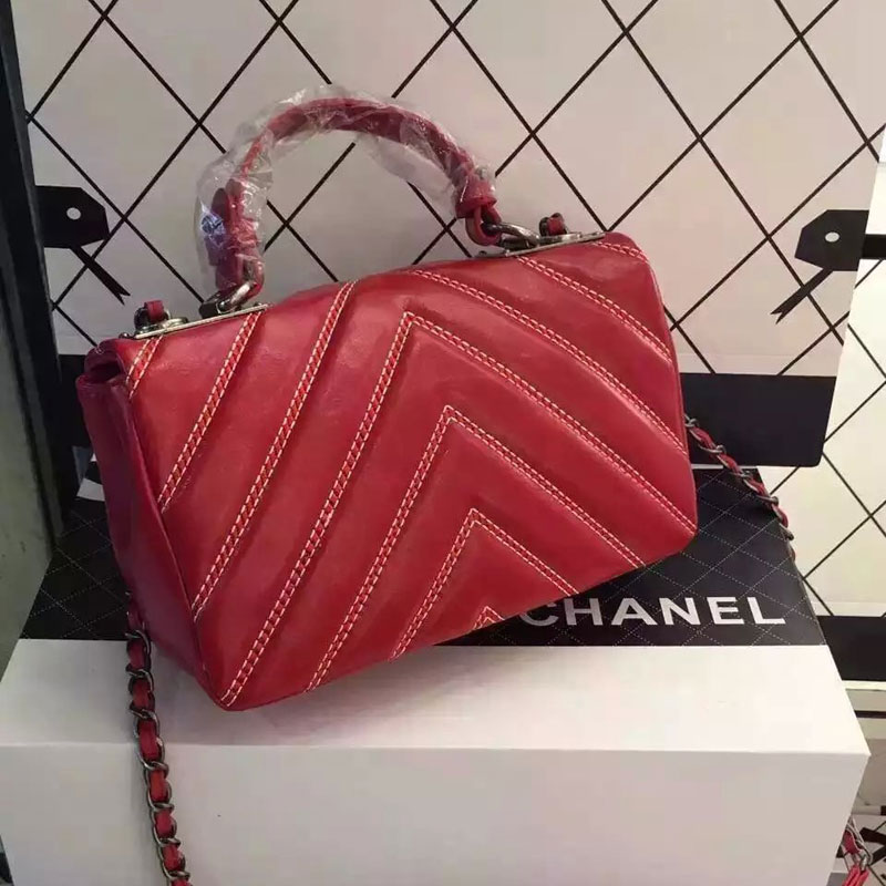 2016 Chanel Classic Tote Flap Bag Iridescent Leather A92358 Red