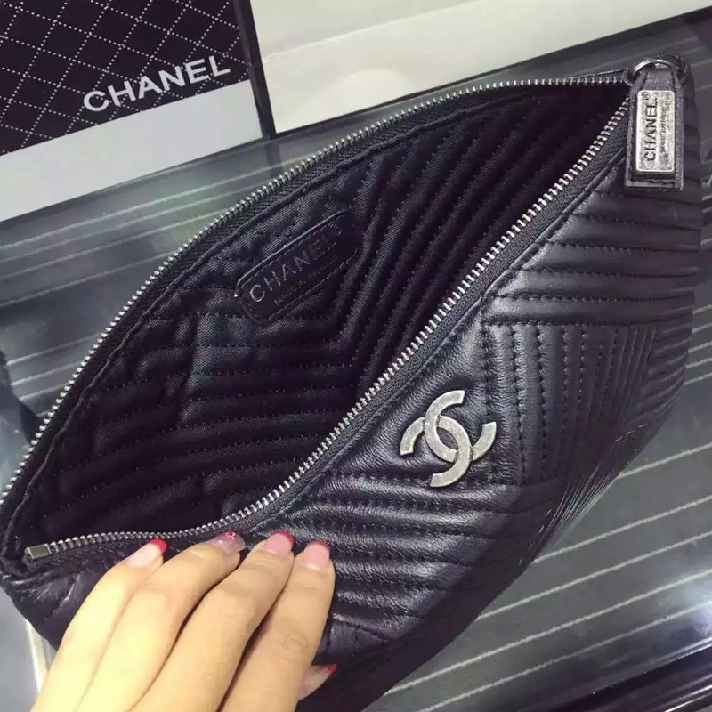 2016 Chanel Clutch Bag Black Sheepskin Leather A67780