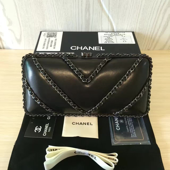 2016 Chanel Clutch Dinner Bag Original Sheepskin Leather A94430 Black