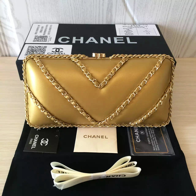 2016 Chanel Clutch Dinner Bag Original Sheepskin Leather A94430 Gold