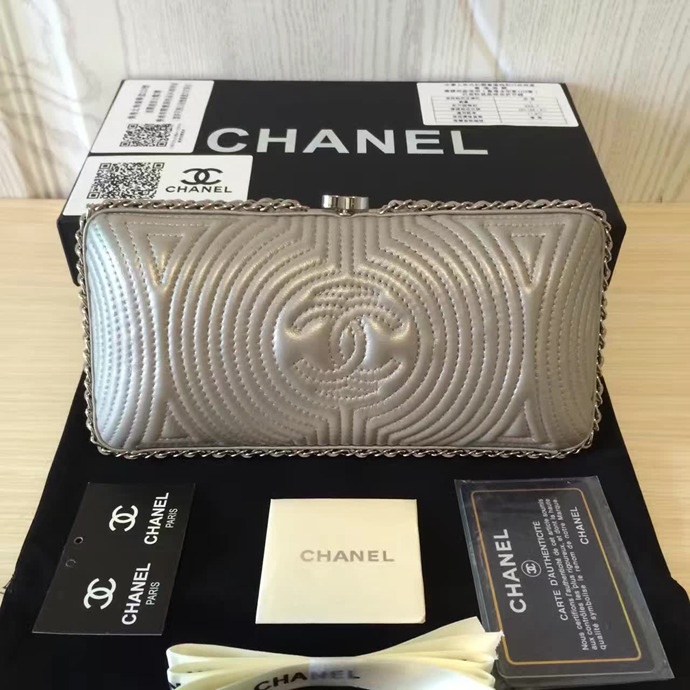 2016 Chanel Clutch Dinner Bag Original Sheepskin Leather A94431 Gray