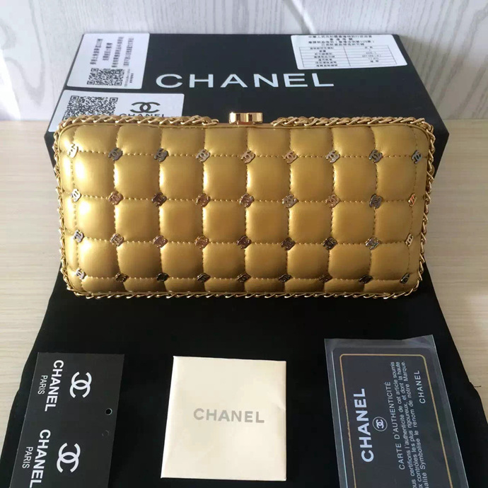 2016 Chanel Clutch Dinner Bag Original Sheepskin Leather A94432 Gold