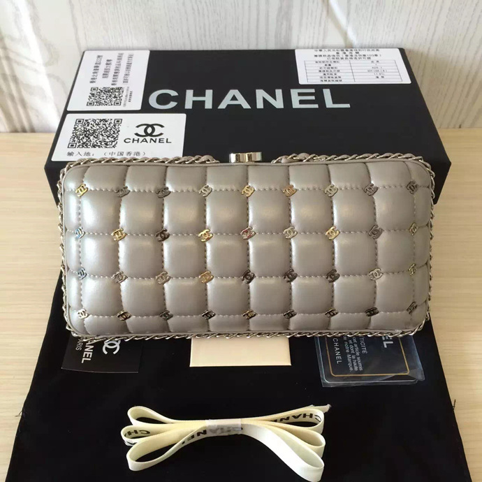 2016 Chanel Clutch Dinner Bag Original Sheepskin Leather A94432 Gray