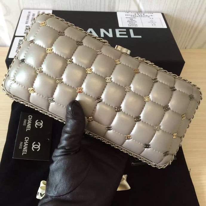 2016 Chanel Clutch Dinner Bag Original Sheepskin Leather A94432 Gray