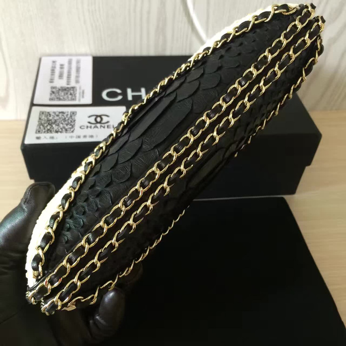 2016 Chanel Clutch Dinner Bag Original Snake Leather A94432 Black