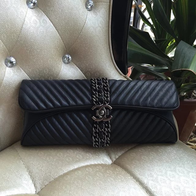 2016 Chanel Clutch Evening Bag Original Sheepskin Leather A94347 Black