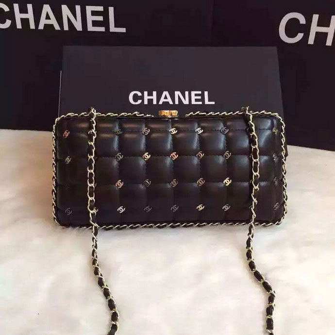 2016 Chanel Clutch Shoulder Bag Original Sheepskin Leather A0021 Black