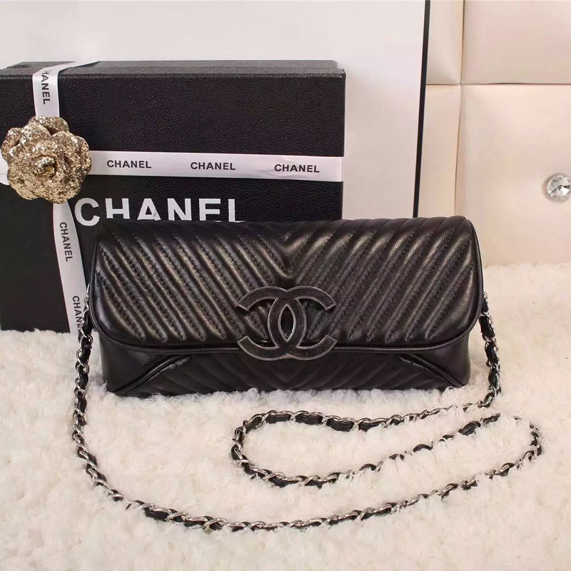 2016 Chanel Clutch Shoulder Bag Sheepskin Leather A0976 Black