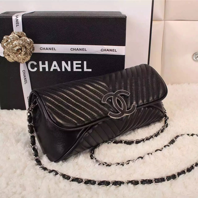 2016 Chanel Clutch Shoulder Bag Sheepskin Leather A0976 Black