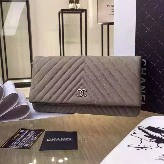 2016 Chanel Clutch bag Real deer Leather A67011 Gray