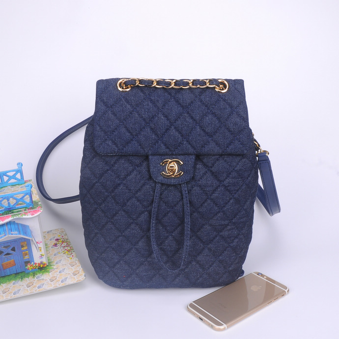 2016 Chanel Denim Fabric Backpack A91121 Dark Blue