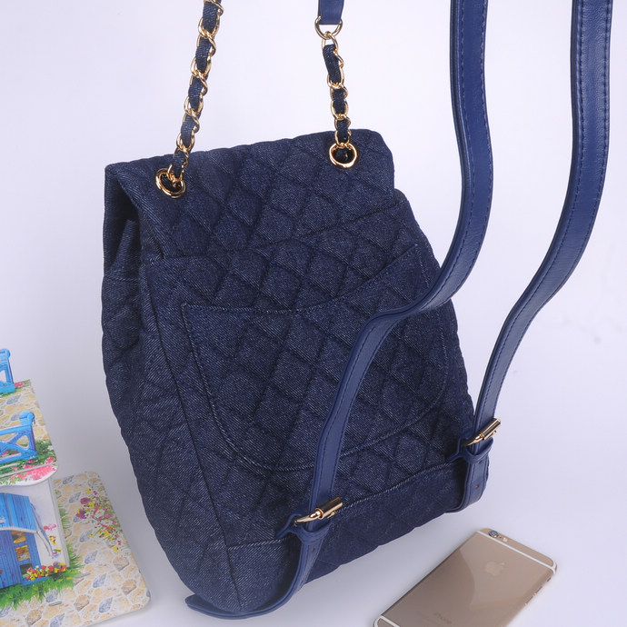 2016 Chanel Denim Fabric Backpack A91121 Dark Blue