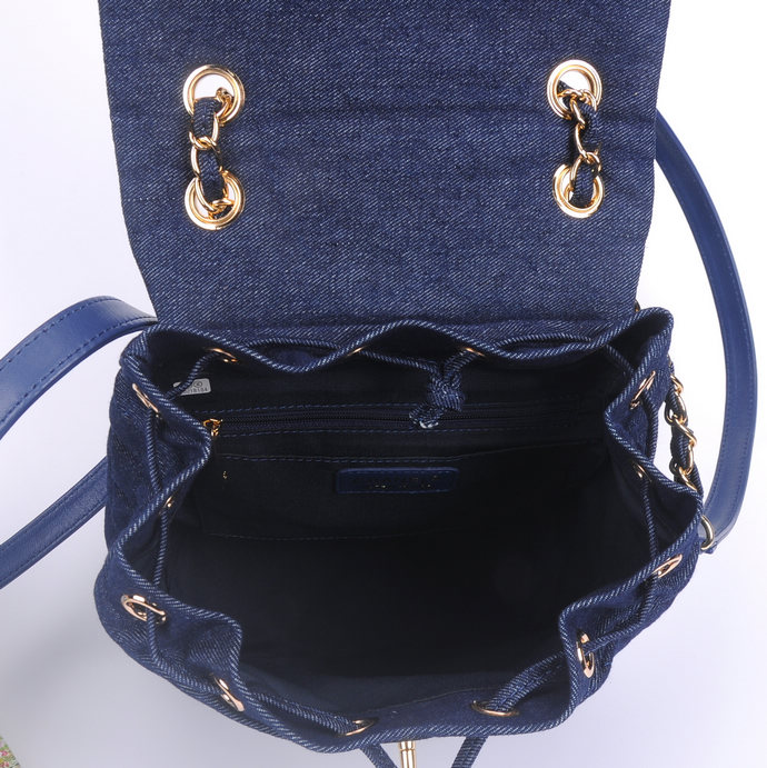 2016 Chanel Denim Fabric Backpack A91121 Dark Blue