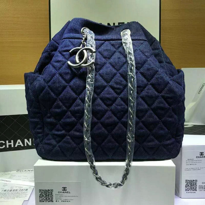 2016 Chanel Denim Fabric Hobo Bag A91136  Dark Blue