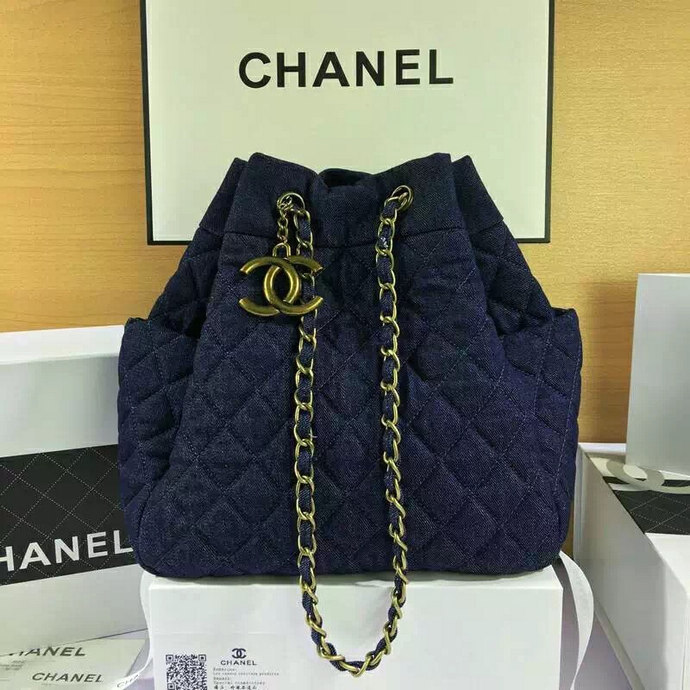 2016 Chanel Denim Fabric Hobo Bag A91136  Dark Blue