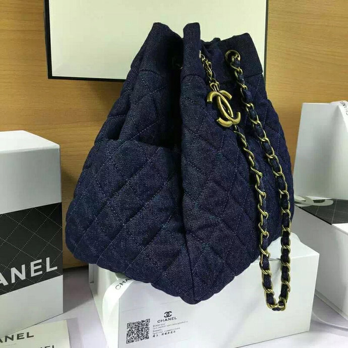 2016 Chanel Denim Fabric Hobo Bag A91136  Dark Blue