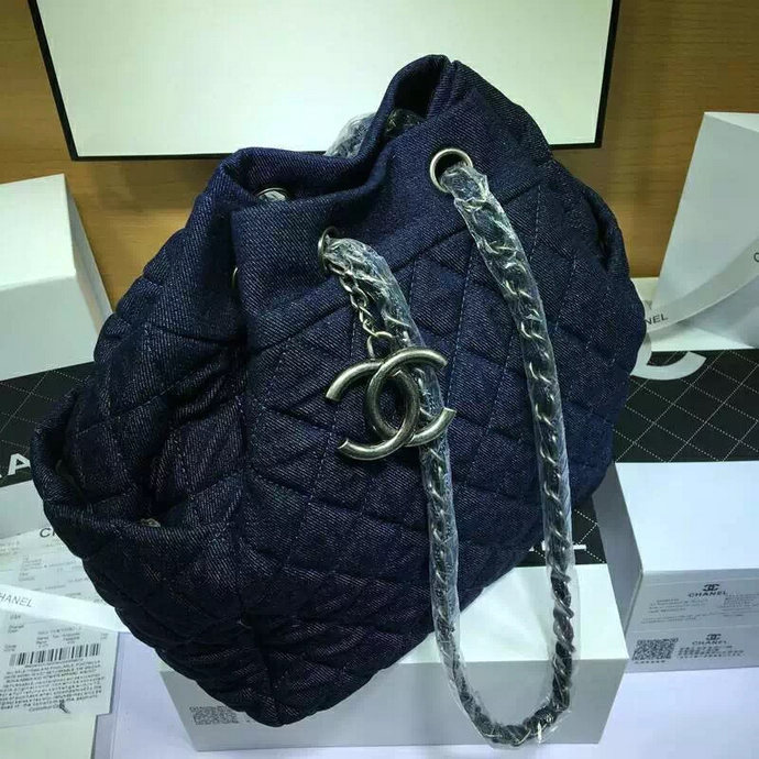 2016 Chanel Denim Fabric Hobo Bag A91136  Dark Blue