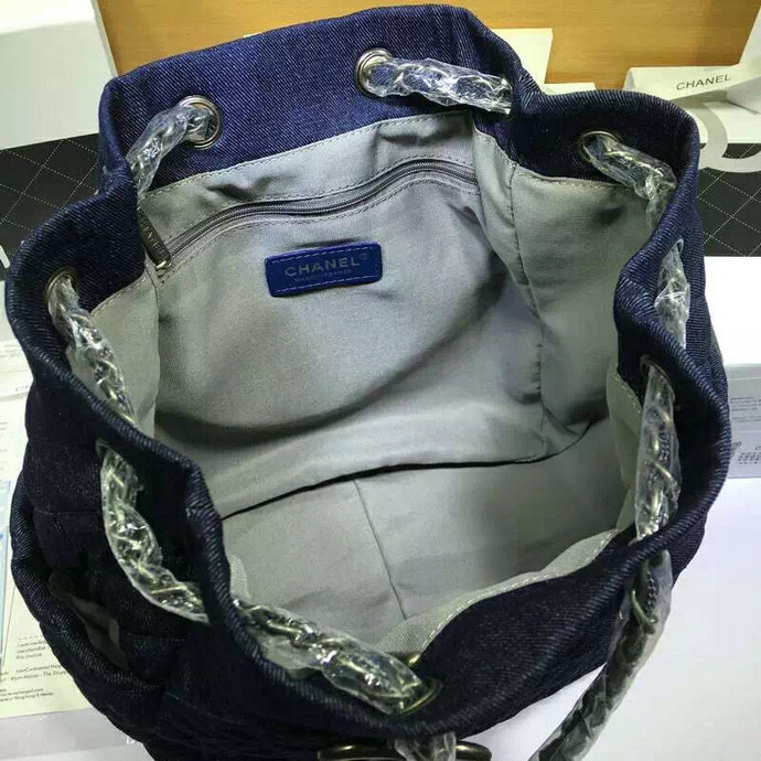 2016 Chanel Denim Fabric Hobo Bag A91136  Dark Blue