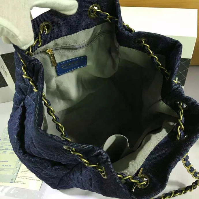 2016 Chanel Denim Fabric Hobo Bag A91136  Dark Blue