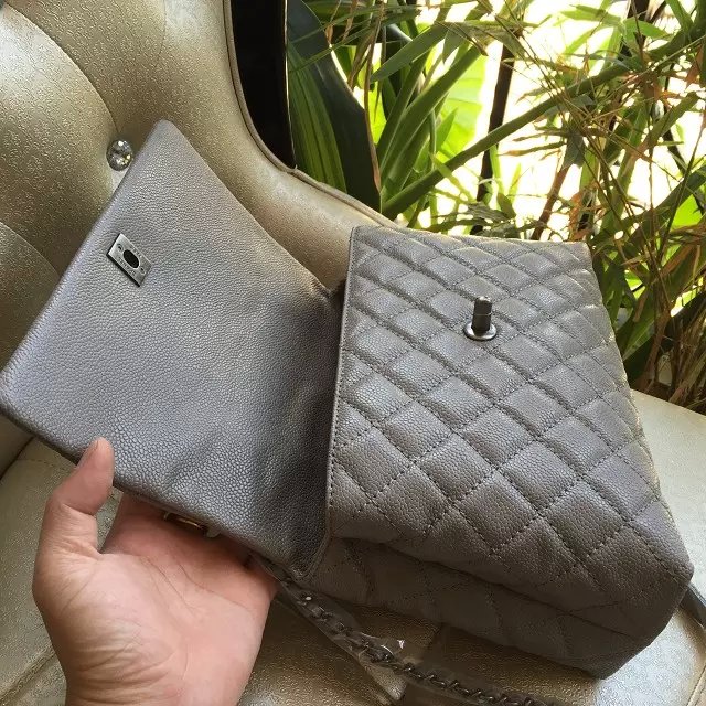 2016 Chanel Gray Original Leather grained shoulder Tote bag A95168