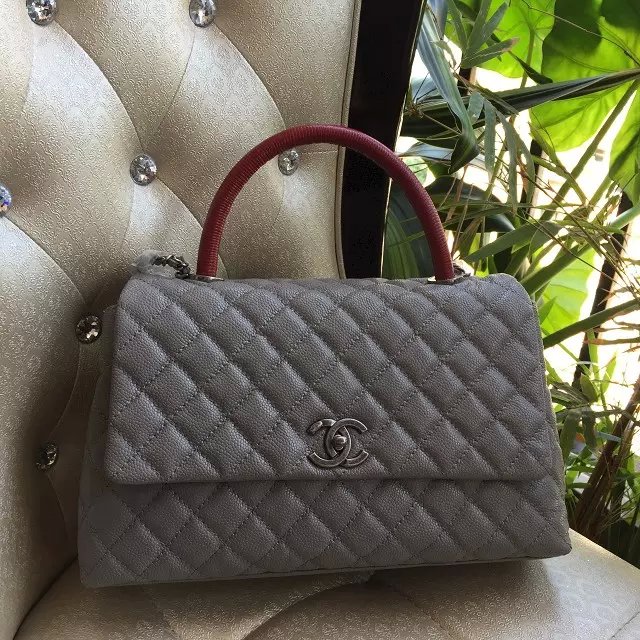 2016 Chanel Gray Original Leather grained shoulder Tote bag A95169