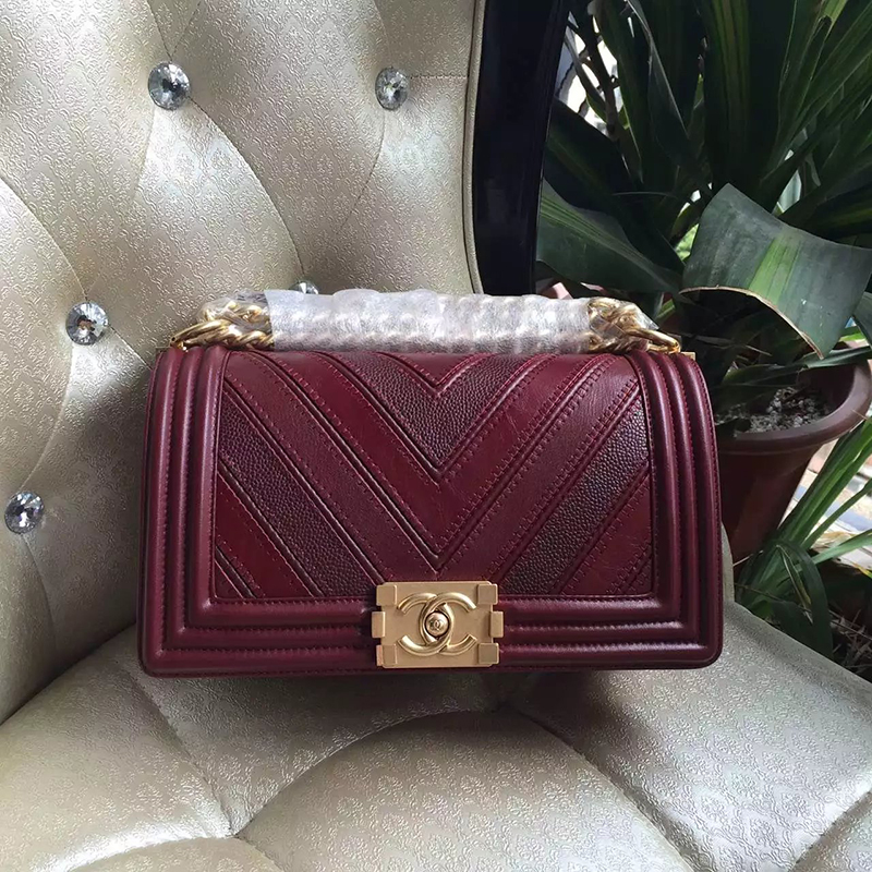 2016 Chanel LE Boy Flap Shoulder Bag Original Leather A67086 Claret