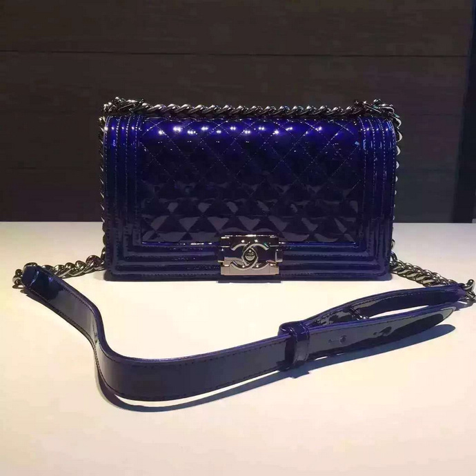 2016 Chanel LE Boy Flap Shoulder Bag Original Patent Leather A67086 Blue