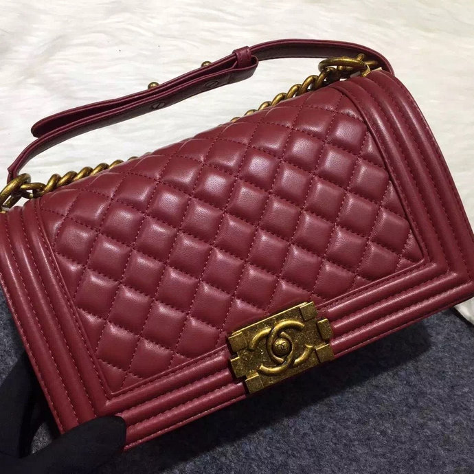 2016 Chanel LE Boy Flap Shoulder Bag Original sheepskin Leather A67086 Burgundy