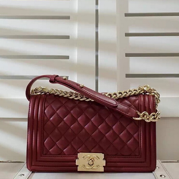 2016 Chanel LE Boy Flap Shoulder Bag Original sheepskin Leather A67086 Burgundy