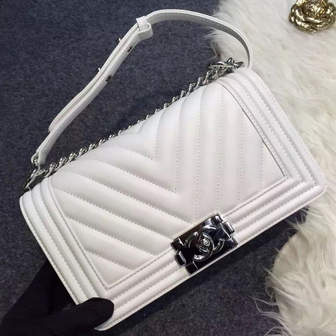 2016 Chanel LE Boy Flap Shoulder Bag Original sheepskin Leather A92058 White