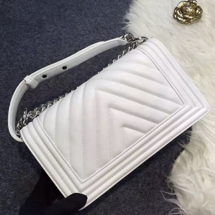 2016 Chanel LE Boy Flap Shoulder Bag Original sheepskin Leather A92058 White