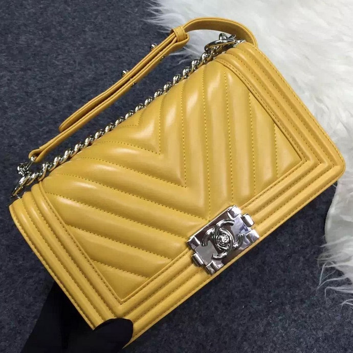 2016 Chanel LE Boy Flap Shoulder Bag Original sheepskin Leather A92058 Yellow