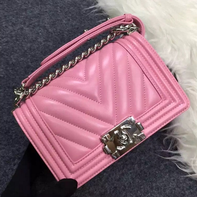 2016 Chanel LE Boy Flap Shoulder Bag Original sheepskin Leather A92059 Pink