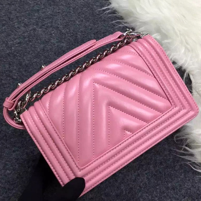 2016 Chanel LE Boy Flap Shoulder Bag Original sheepskin Leather A92059 Pink