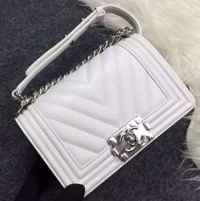 2016 Chanel LE Boy Flap Shoulder Bag Original sheepskin Leather A92059 White