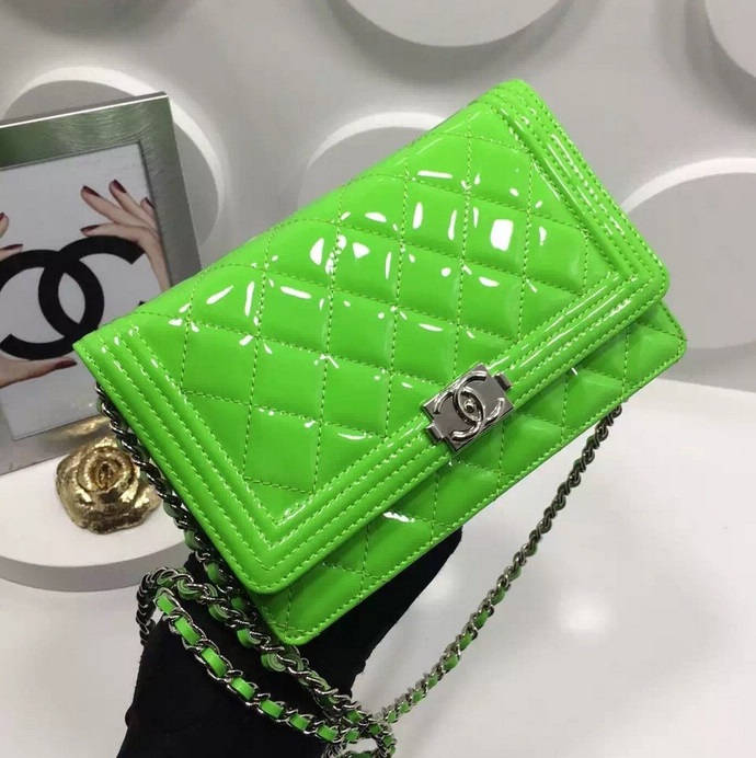 2016 Chanel LE Boy WOC A33815 Original Patent Leather Apple Green