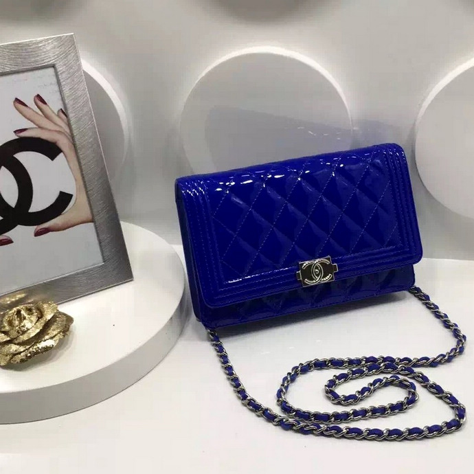 2016 Chanel LE Boy WOC A33815 Original Patent Leather Blue