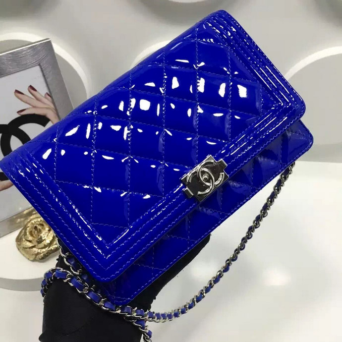 2016 Chanel LE Boy WOC A33815 Original Patent Leather Blue