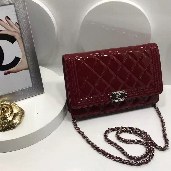 2016 Chanel LE Boy WOC A33815 Original Patent Leather Claret