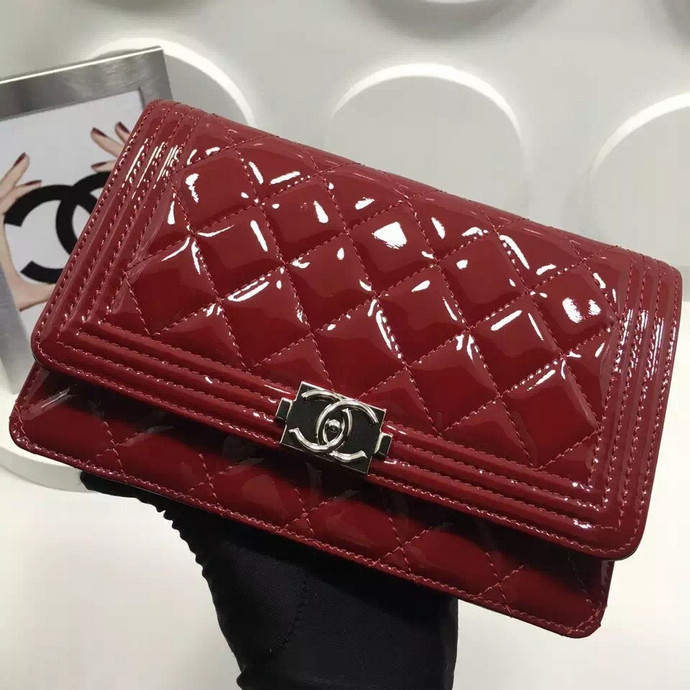 2016 Chanel LE Boy WOC A33815 Original Patent Leather Claret