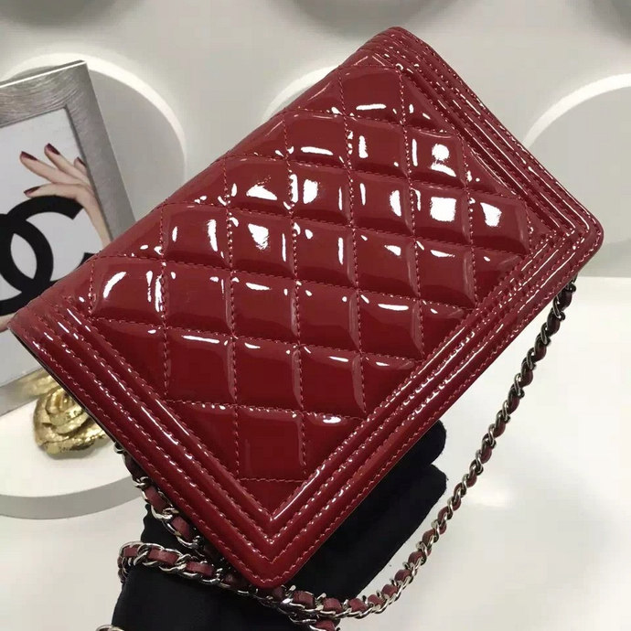 2016 Chanel LE Boy WOC A33815 Original Patent Leather Claret