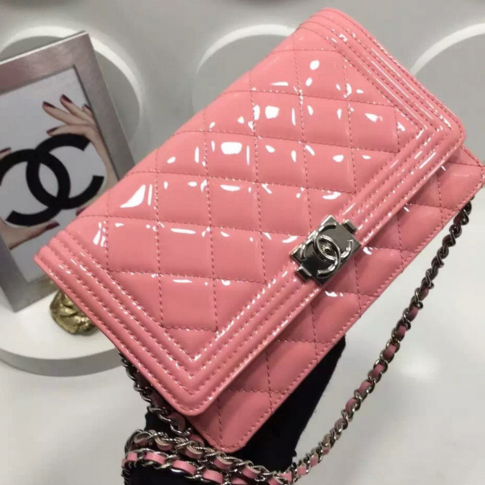 2016 Chanel LE Boy WOC A33815 Original Patent Leather Pink