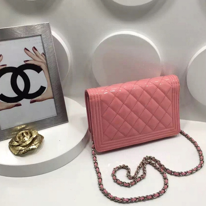 2016 Chanel LE Boy WOC A33815 Original Patent Leather Pink