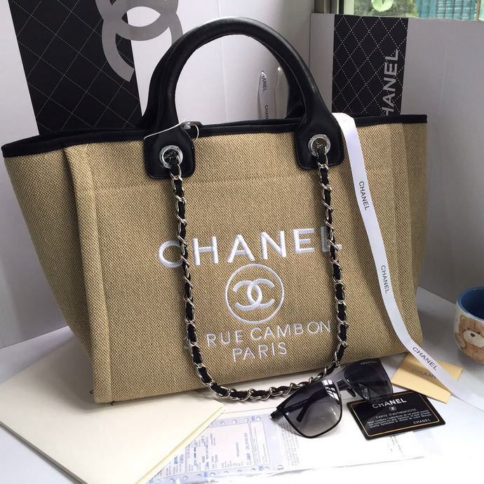 2016 Chanel Large Canvas Tote Shopper Bag A68046 Apricot