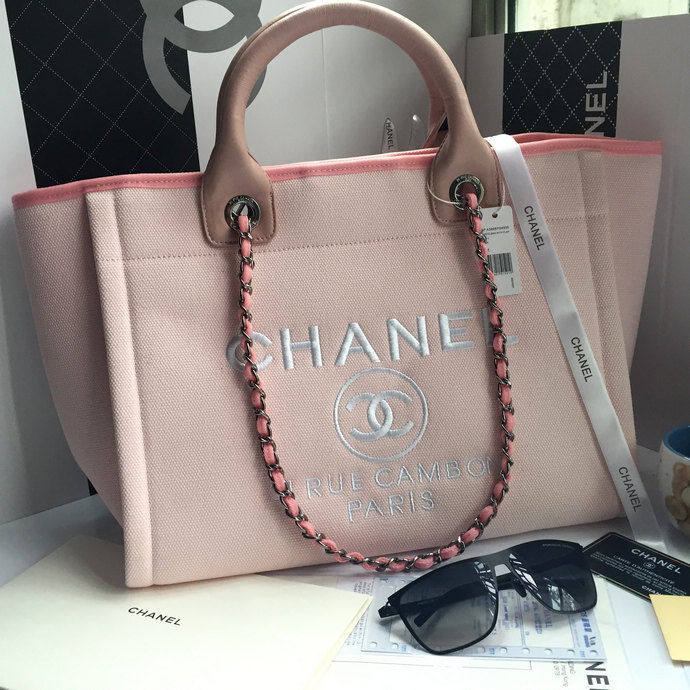 2016 Chanel Large Canvas Tote Shopper Bag A68046 Pink